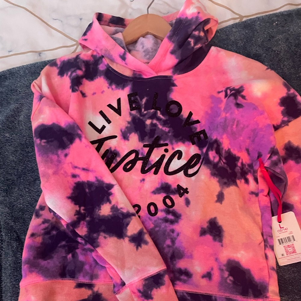 2 Girls Pink/Purple Tie Dye Hooded Sweaters, Set of 2, Brand New, Size L